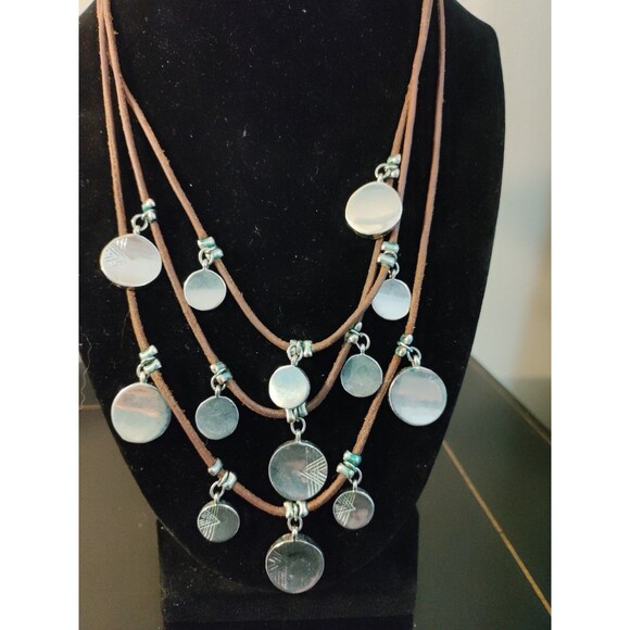 Chico's Multi Strand Disc's on Leather Necklace - Picture 8 of 11